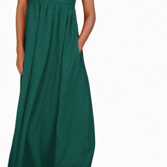 Women Summer Maxi Dress Cotton Blend Sleeveless Off Shoulder Open Back - Picture 1 of 4